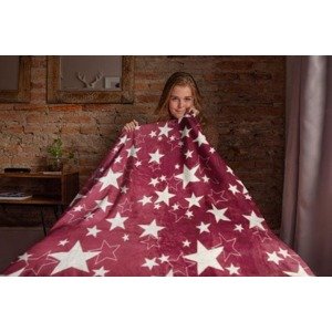 Top textil Mikroflanelová deka Hvězdy 150x200 cm vínová