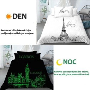 Chanar s.r.o Set bavlněné svítící povlečení Den v Paříži, noc v Londýně 2 kusy