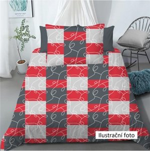 Top textil Bavlněné povlečení Červené čtverce - krémové