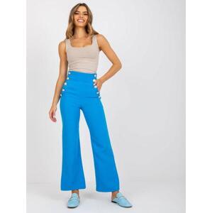 Fashionhunters Modré látkové kalhoty se širokými nohavicemi Velikost: 2XL, XXL