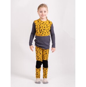 Unuo Unuo, Dětské merino legíny Nature, Hořčicová, Lesní stopy Velikost: 134/140