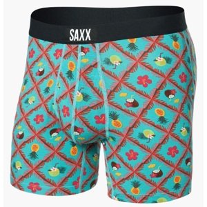 Saxx ULTRA SUPER SOFT BOXER BRIEF FLY pina colada plaid-aqua Velikost: XL pánské boxerky