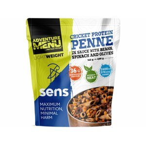 Adventure menu Cvrččí proteinové penne v omáčce s fazolemi, špenátem a olivami
