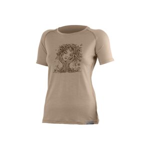 Lasting dámské merino triko s tiskem FLORA hnědé Velikost: L dámské triko