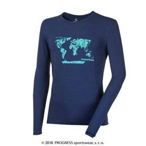 PROGRESS VANDAL "SVĚT" pánské triko s dlouhým rukávem s bambusem XXL tm.modrá
