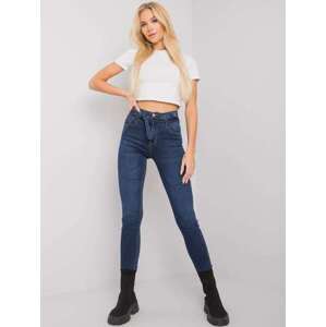 Fashionhunters Tmavě modré džíny slim fit s páskem ve tvaru S