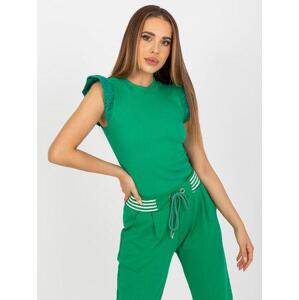 Fashionhunters Zelená žebrovaná halenka s krátkým rukávem RUE PARIS Velikost: L / XL