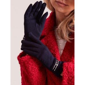 Fashionhunters Dámské rukavice s přezkou, tmavě modré L / XL
