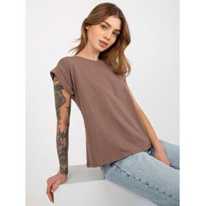 Fashionhunters Revolution dámské hnědé basic bavlněné tričko Velikost: XS