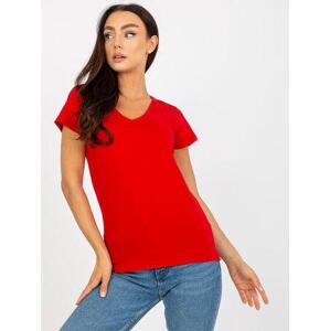 Fashionhunters Červené dámské základní tričko s krátkým rukávem Velikost: M