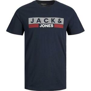 Jack&Jones PLUS Pánské triko JJELOGO Regular Fit 12158505 Navy Blazer PLAY 4 5XL