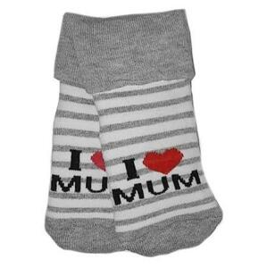Kojenecké froté bavlněné ponožky I Love Mum, bílo/šedé proužek 80-86 (12-18m)