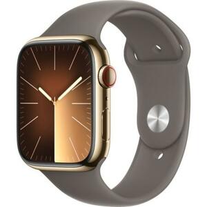 Apple Watch Series 9 Cellular 45mm Zlatá ocel s jílově šedým sportovním řemínkem S/M