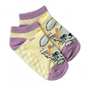 Dětské ponožky s ABS Kočka - žluté 19-22