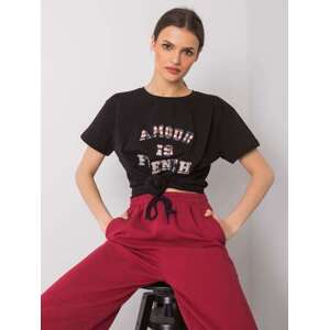 Fashionhunters Černé dámské tričko s nápisem ONE SIZE, JEDNA, VELIKOST