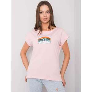 Fashionhunters Světle růžové bavlněné dámské tričko ONE SIZE, JEDNA, VELIKOST