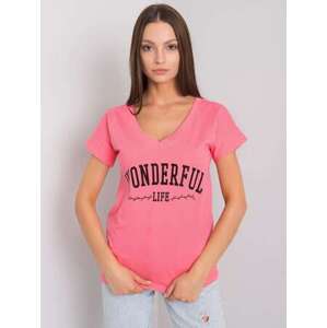 Fashionhunters Růžové dámské tričko s nápisem ONE SIZE, JEDNA, VELIKOST