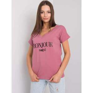 Fashionhunters Zaprášené růžové dámské tričko s potiskem ONE SIZE, JEDNA, VELIKOST