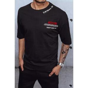 Dstreet Černé pánské tričko RX4608z L s potiskem a odznaky, Černá