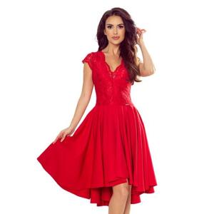 Numoco Dámské šaty s krajkovým výstřihem PATRICIA - červené Velikost: M, Červená
