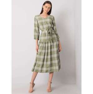 Fashionhunters Zelené kostkované šaty s volány 36