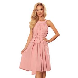 Numoco Šifónové šaty se zavazováním ALIZEE - růžové Velikost: XL, Růžová