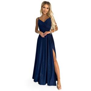 Numoco Elegantní maxi šaty na ramínka CHIARA - tmavě modré se třpytkami Velikost: XL, Modrá