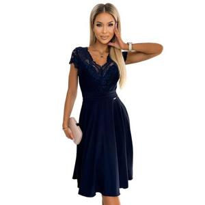 Numoco Šifonové šaty s krajkovým výstřihem LINDA - tmavě modré Velikost: XL, Modrá