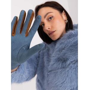 Fashionhunters Šedomodré rukavice s pletenými pásky Velikost: S/M