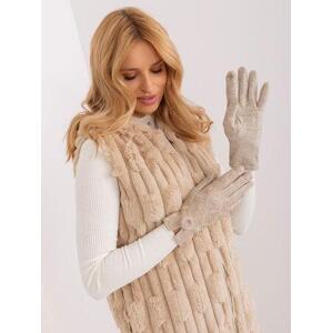 Fashionhunters Béžové dámské rukavice s bambulí.Velikost: L/XL