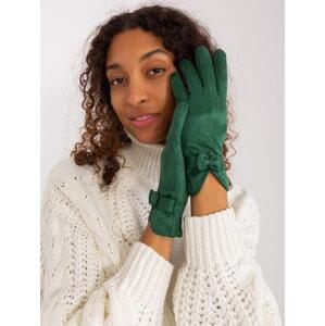 Fashionhunters Tmavě zelené elegantní rukavice s mašlí.Velikost: L/XL