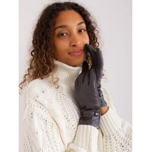 Fashionhunters Tmavě šedé elegantní rukavice s knoflíkem Velikost: S/M