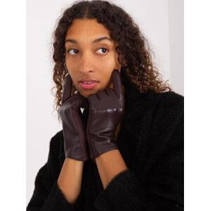Fashionhunters Tmavě hnědé rukavice s eko kůží.Velikost: S/M