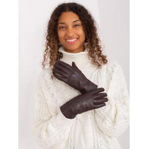 Fashionhunters Tmavě hnědé zimní rukavice s eko kůží.Velikost: L/XL
