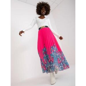 Fashionhunters Růžová maxi plisovaná sukně s potiskem Velikost: JEDNA VELIKOST