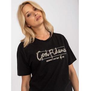 Fashionhunters Černé dámské tričko s bavlněnou aplikací Velikost: S.