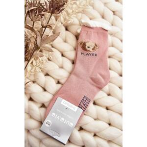 Kesi Silné bavlněné ponožky s medvídkem, růžové, 35-38, Růžová