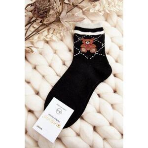 Kesi Vzorované dámské ponožky s medvídky, černá, 38-41