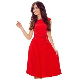 Numoco Plisované šaty s vázáním LILA - červené Velikost: XL, Červená