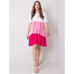 Fashionhunters RUE PARIS Bílé a růžové bavlněné šaty L