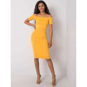 Fashionhunters RUE PARIS Tmavě žluté dámské šaty L