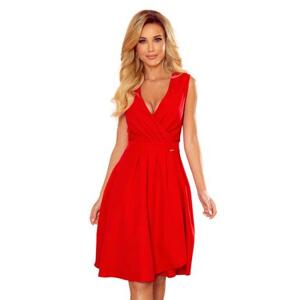 Numoco Elegantní šaty s výstřihem a řasením ELENA - červené  Velikost: L, Červená