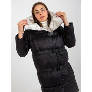Fashionhunters Černo-béžová péřová zimní bunda 2v1 s odepínacími rukávy Velikost: S