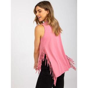 Fashionhunters Prachově růžový bavlněný top bez rukávů s třásněmi.Velikost: L / XL