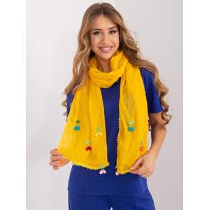 Fashionhunters Žlutý dlouhý dámský šátek s aplikacemi.Velikost: JEDNA VELIKOST