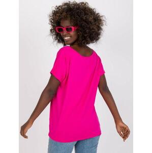 Fashionhunters Fuchsiové jednobarevné tričko Aileen s výstřihem do V Velikost: L / XL
