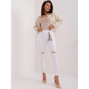 Fashionhunters Bílé vypasované džíny s oděrkami Velikost: M