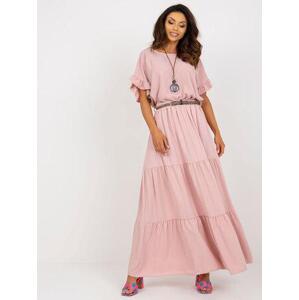 Fashionhunters Světle růžová maxi sukně s volánkem a páskem Velikost: JEDNA VELIKOST
