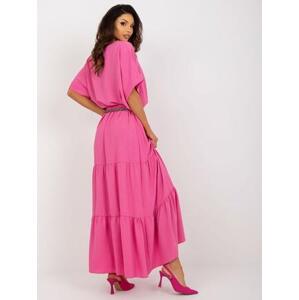 Fashionhunters Tmavě růžová letní maxi sukně s volánkem Velikost: ONE SIZE, JEDNA, VELIKOST
