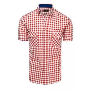 Dstreet KX0954 kostkovaná pánská bíločervená košile s krátkým rukávem Velikost: M